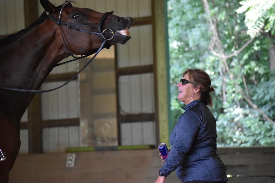Lellie Ward shares a joyful moment with a clinic riders horse